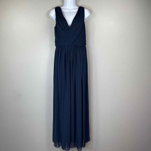 Dessy‎ Collection Gown Womens 8 Blue Sleeveless Draped Chiffon Maxi Bridesmaid - Picture 2 of 13